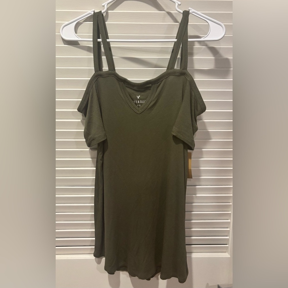 American Eagle Outfitters Olive Green Cold-Shoulder Ribbed Cami Tank
